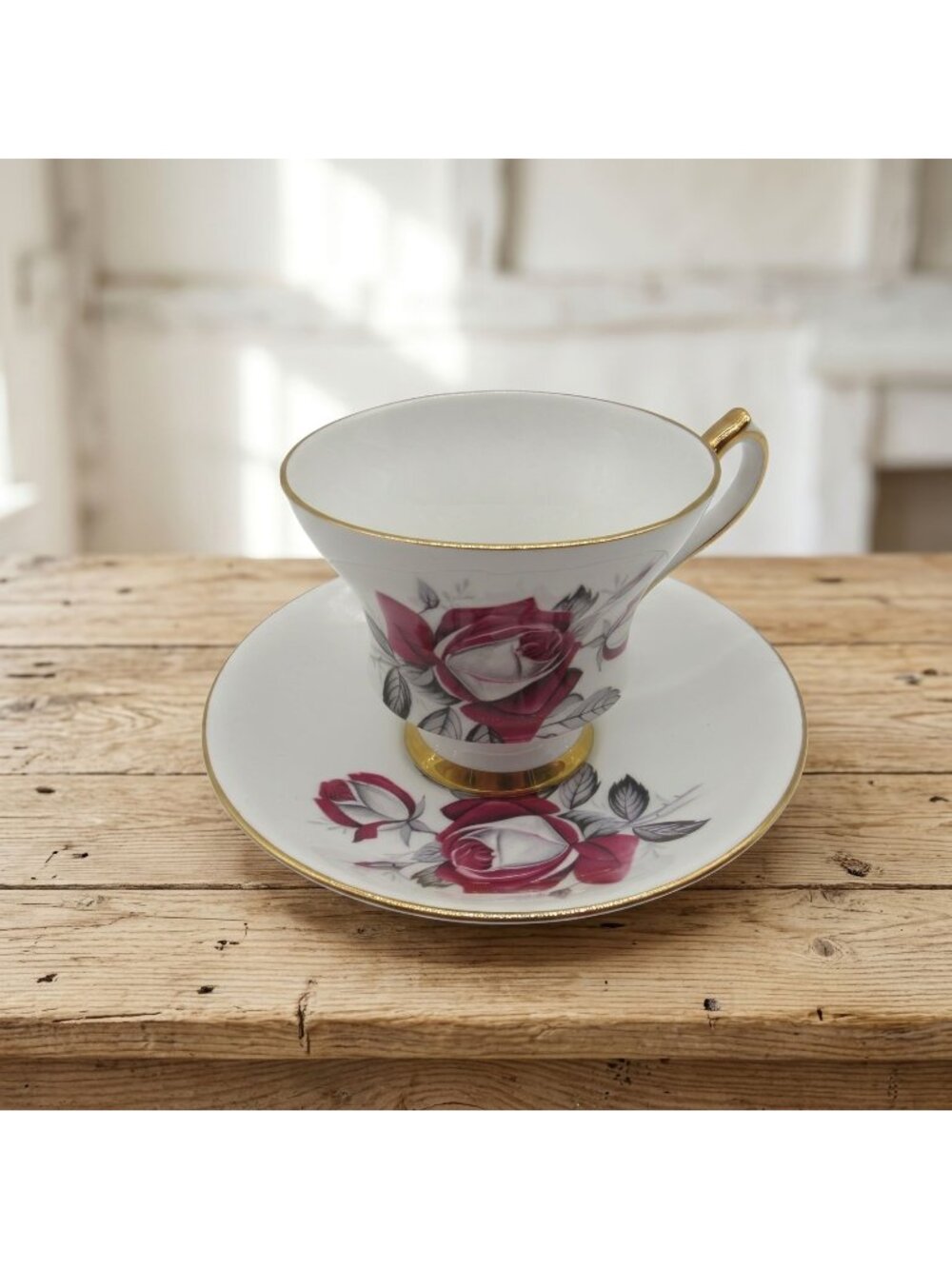 Windsor Teacup Set Pink Floral Rose England Vintage